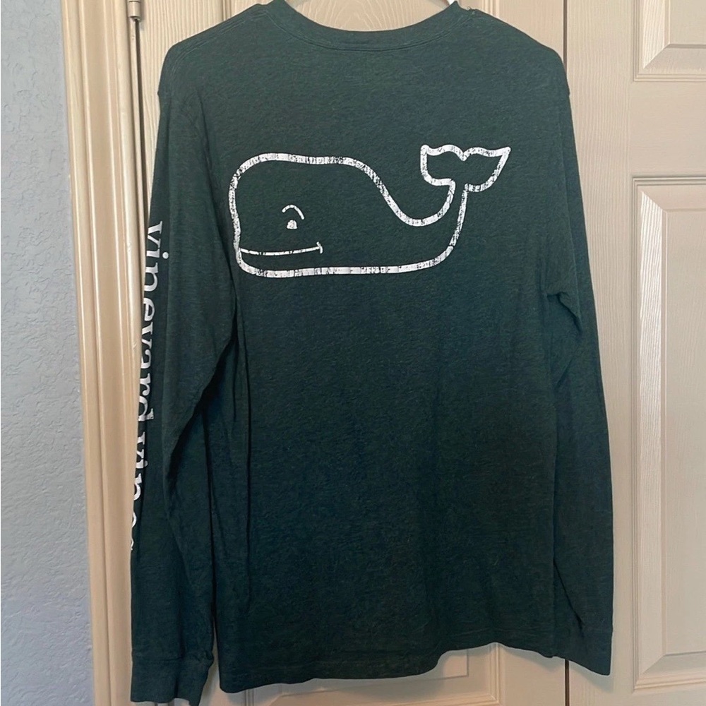 Vineyard Vines T-Shirt Long Sleeve Whale Pocket Tee Forest Green Mens‎ Small